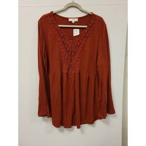 Weekend Suzanne Betro Top 2X Years Orange Long Sleeve Blouse Casual Knit